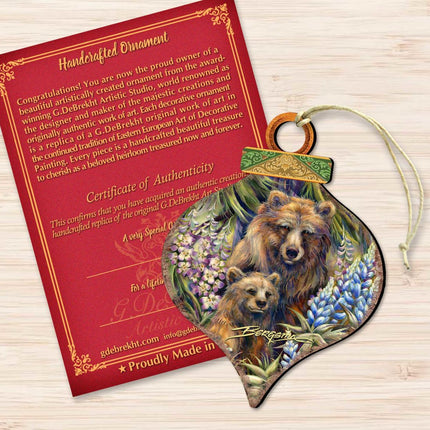 Grin Bear it Grizzly Mother Cub Wooden Ornaments by J. Bergsma - Wildlife Holiday Decor - 8591947-JB-2