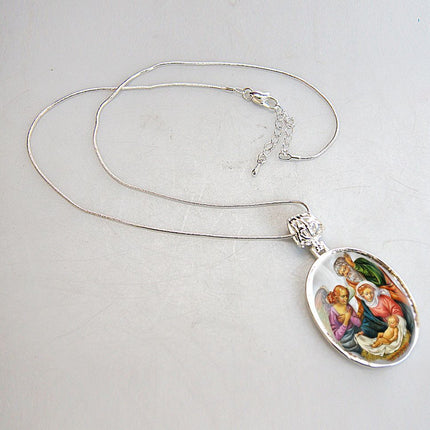 The Holy Family Silver Plated Mother of Pearl Necklace - 43020-3