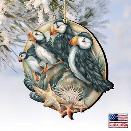 Send in the Clowns Puffins Wooden Ornaments by J. Bergsma - Wildlife Holiday Decor - 8591848-JB-1