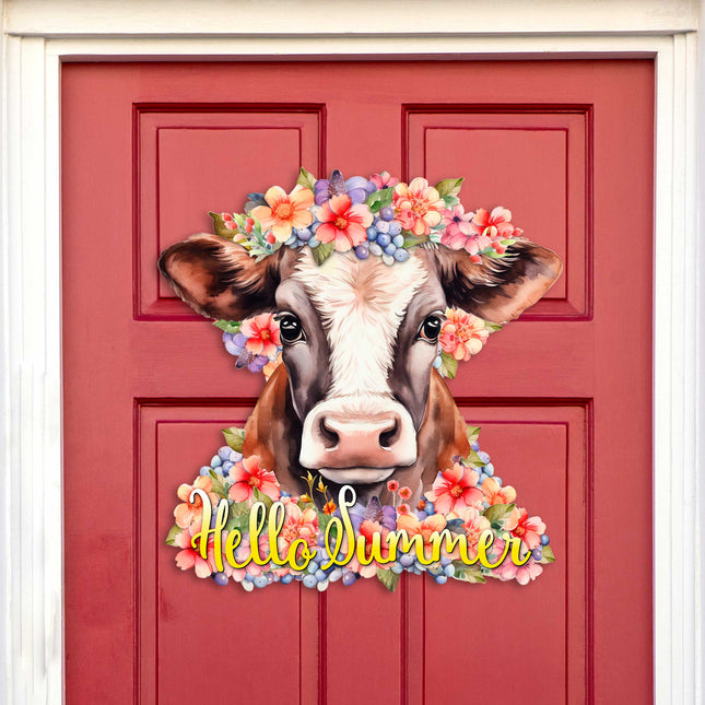 Front door welcome sign Hello Summer Front porch Summer wreath Main entrance banner Flowers Welcome sign - Wooden front porch decor - 933111H-0