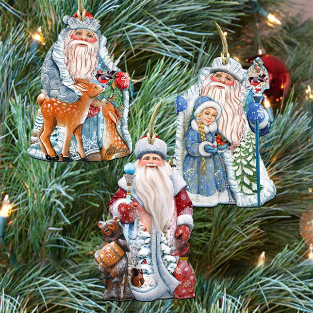 Story of Father Frost Wooden Ornaments Set of 3 by G. DeBrekht - Christmas Santa Snowman Decor - 8100023S3-0