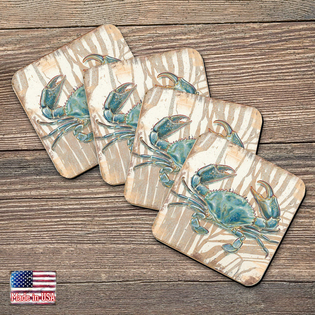 Crab Coastal Wooden Cork Coasters Gift Set of 4 by Nature Wonders - 95224-2C-S4-0