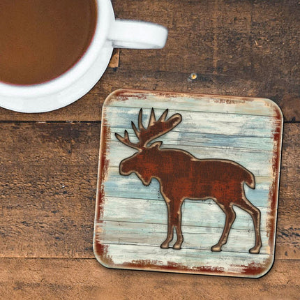 Moose Wooden Cork Coasters Gift Set of 4 by Nature Wonders - Nature Wildlife Decor  - 8198222-9C-S4-1
