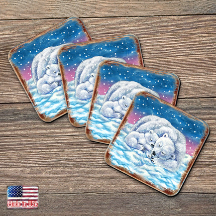 Polar Bears Wooden Cork Coasters Gift Set of 4 by Nature Wonders - Nature Wildlife Decor  - 95381C-S4-3