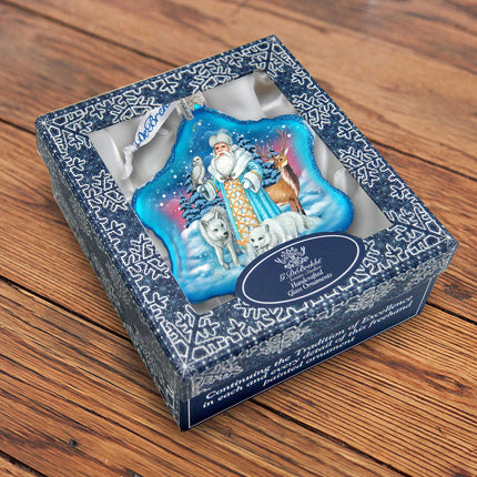Santa Arctic Story Snowflake Glass Ornament by G. DeBrekht - Christmas Santa Snowman Decor - 754-011B-3