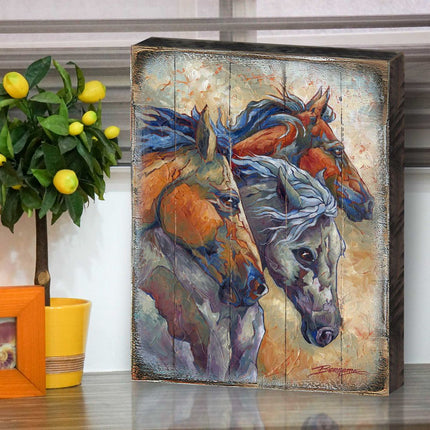 Let Them Run Horse Heads Wooden Wall Art by J. Bergsma - Nature Wildlife Decor  - 8592259B-JB-1