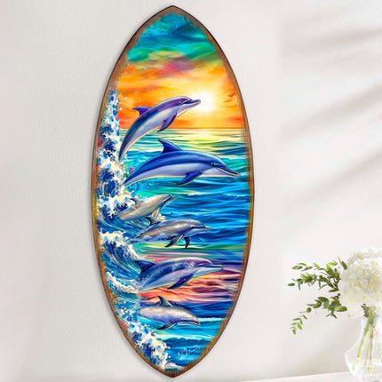 Dolphins Surfboard Coastal Wall Art by G. DeBrekht - Coastal Holiday Decor - 8490129HS-2