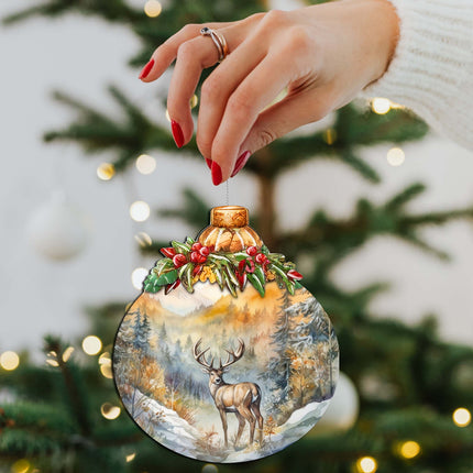 Elk in Mountain's Nature Beauty Wooden Ornaments by G.Debrekht - Wildlife Holiday Decor - 870027-3