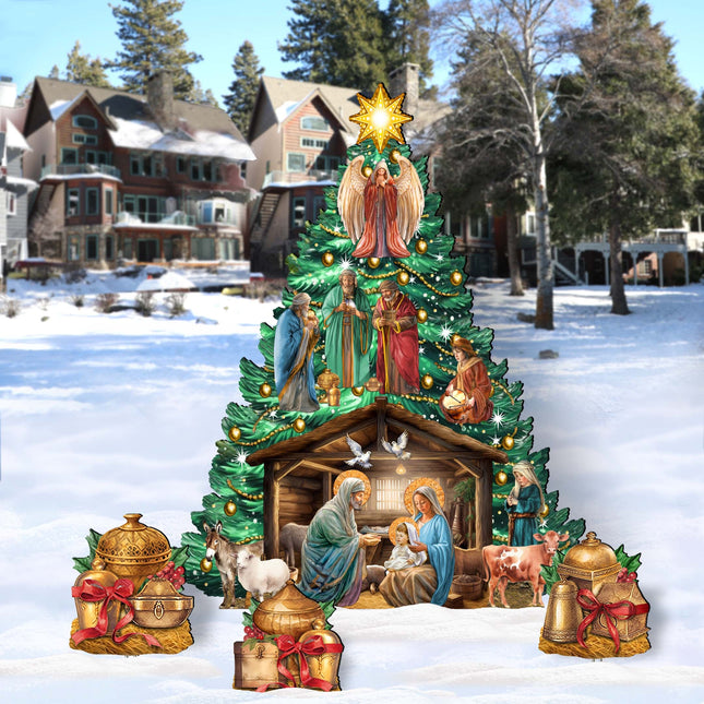 Nativity-Themed Christmas Tree Set Outdoor Indoor Décor Wooden Christmas Decoration by G. Debrekht Christmas Décor - 8191503-3F-G-0