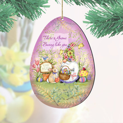 Bunny Garden Gnome Egg Wooden Ornaments by Susan Winget - Easter Spring Decor - 8471121-SW-1