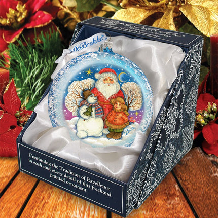Snow Fun Santa Glass Ornament by G. DeBrekht - Christmas Santa Snowman Decor - 744-039-3