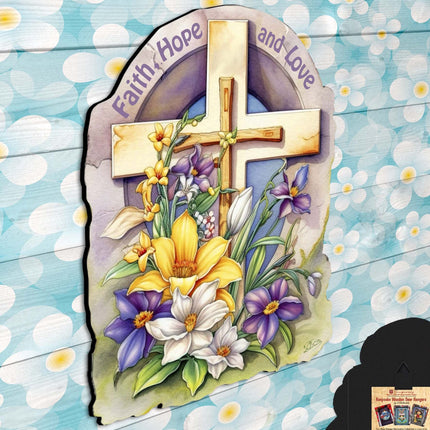 Faith, Hope, and Love Cross Holiday Door Decor by G. Debrekht - Easter Spring Decor - 8688160H-4
