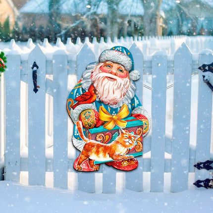 Kitty Santa Christmas Door Decor by G. DeBrekht - Christmas Santa Snowman Decor - 8119175H-4