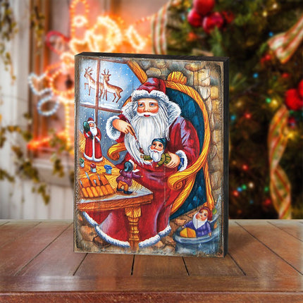 Christmas Workshop Santa Wooden Wall Art by G. DeBrekht - Christmas Santa Snowman Decor - 81215625B-2