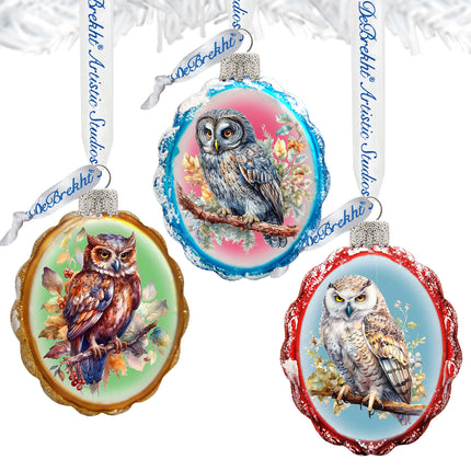 Wise Owls Mercury Glass Ornaments Set of 3 by G. Debrekht - Wildlife Holiday Decor - 770146S3-2
