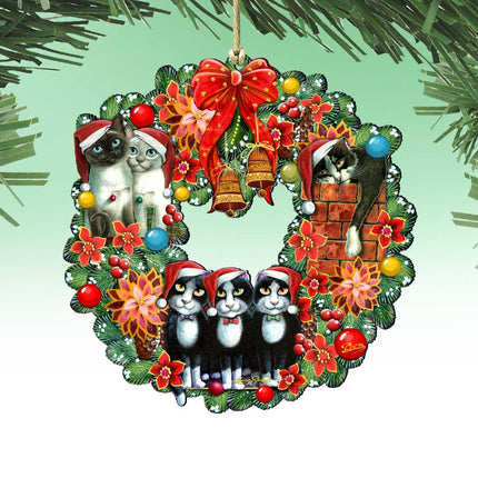 Christmas Friends Kitty Wreath Wooden Ornaments by G. DeBrekht - Pets Dog and Cats Decor - 8185307-5-SL-0