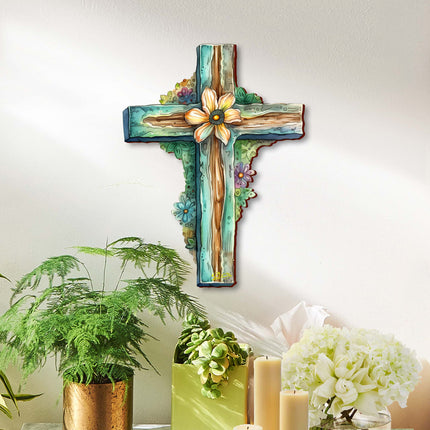 Teal Wooden Cross by G. Debrekht - Easter Spring Decor - 88164-0