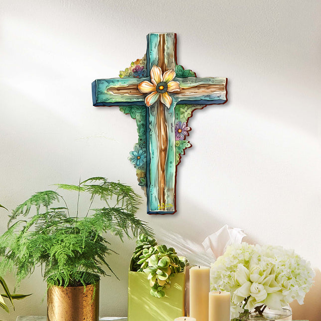 Teal Wooden Cross by G. Debrekht - Easter Spring Decor - 88164-0