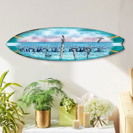 Seabirds Pelicans Surfboard Coastal Door Art by G. DeBrekht - Coastal Sea-Life Decor - 8490106HS-4