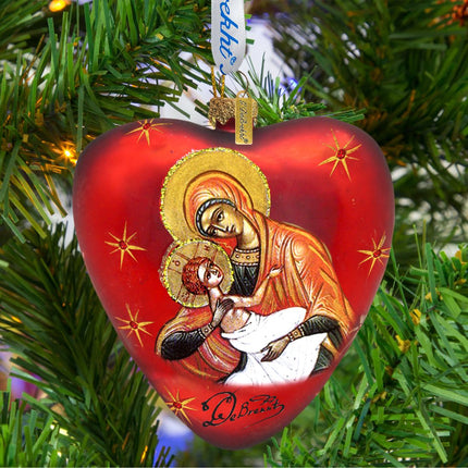 Mary and Jesus Heart Glass Ornament by G. DeBrekht - Nativity Holiday Decor - 73231-2