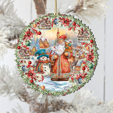 Merry Christmas Wreath Wooden Ornaments by G. Debrekht Christmas Santa Snowman Decor - 8611069-2