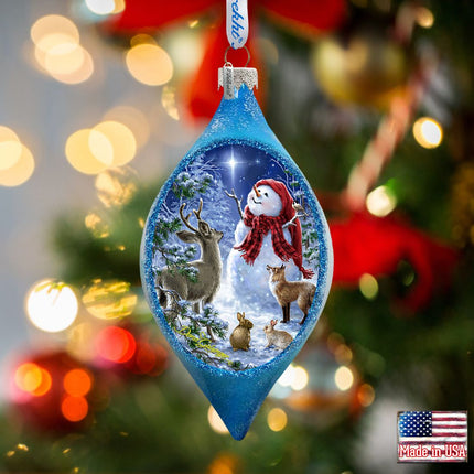 Trimming the Tree Snowman Glass Ornament by D. Gelsinger - Christmas Santa Snowman Decor - 757-103-DG-3