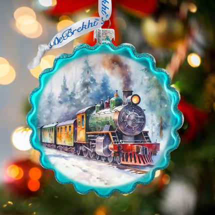 Christmas Train Wreath Glass Ornament by G. Debrekht - Christmas Decor - 759-051-1