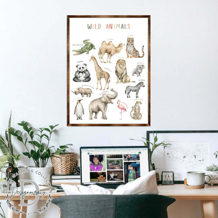Wild Animals Kids Room Decor - Montessori Wooden Poster - Homeschool I Educational Poster - Classroom Decor - Playroom Art - 310219-2