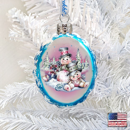 Snowman Mercury Glass Ornament by Jamie Mills-Price - Christmas Santa Snowman Decor - 778201-JM-1