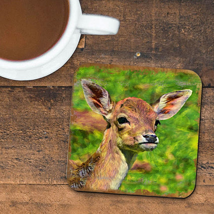 Deer Face Wooden Cork Coasters Gift Set of 4 by Nature Wonders - Nature Wildlife Decor  - 95288C-S4-1