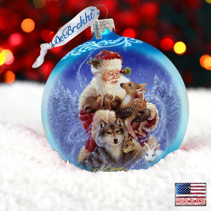 Santa Little Friends Glass Ornament by D. Gelsinger - Christmas Santa Snowman Decor - 71112-9914-1