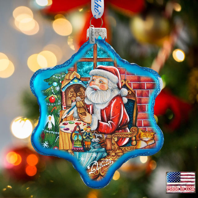 Nativity Workshop Snowflake Glass Ornament by G. DeBrekht - Christmas Santa Snowman Decor - 754-003-0