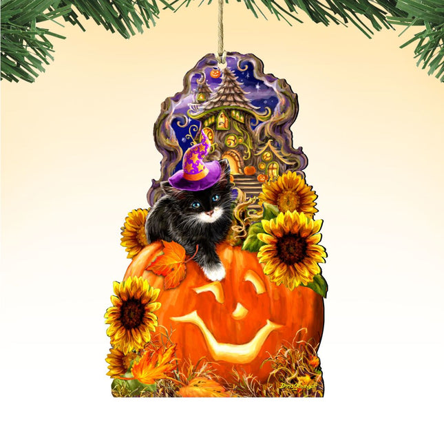 Halloween Kitten Wooden Ornaments by Gelsinger - Thanksgiving Halloween Decor - 8461066-DG-0