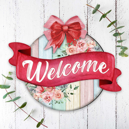 Front door welcome sign Floral porch wreath Main entrance welcome sign - Wooden front porch decor - 933101H-2