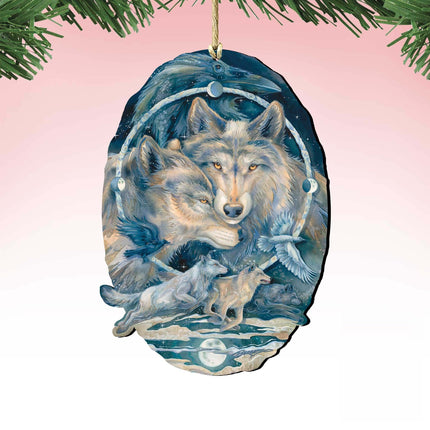 In Spirit I Am Free Wolves Ravens Wooden Ornaments by J. Bergsma - Wildlife Holiday Decor - 8591723-JB-0