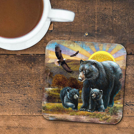 Bears Wooden Cork Coasters Gift Set of 4 by Nature Wonders - Nature Wildlife Decor  - 95214C-S4-3