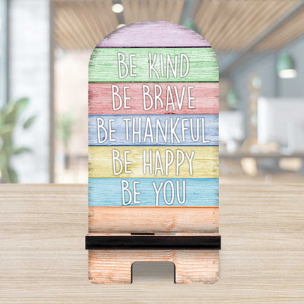 Be Kind, Be Braveƒ??. Cell Phone Stand Family Decor Wood Mobile Tablet Holder Charging Station Organizer - 892070-2