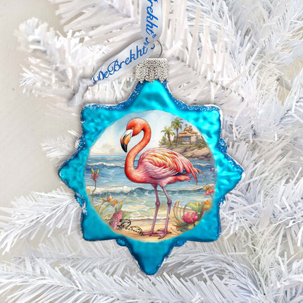 Nautical Christmas Ornaments - Flamingo Keepsake Glass Ornaments by G. Debrekht - Coastal Holiday Decor - 777394-1