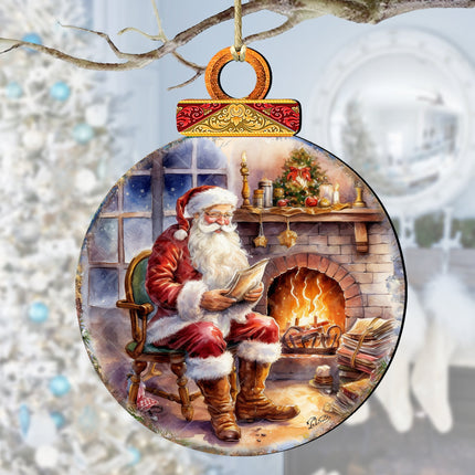 Santa at the Fireplace Wooden Ornaments by G. Debrekht Christmas Santa Snowman Decor - 8611089-0