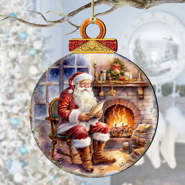 Santa at the Fireplace Wooden Ornaments by G. Debrekht Christmas Santa Snowman Decor - 8611089-0