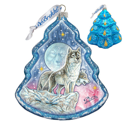 Howling at The Moon Wolves Glass Ornament by G. DeBrekht - Wildlife Holiday Decor - 762-024-4