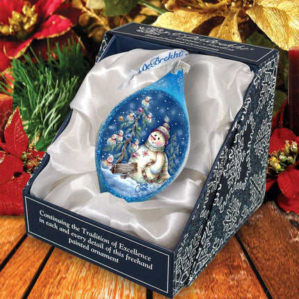 Old Fashion Christmas Drop Glass Ornament by Jamie Mills-Price - Christmas Santa Snowman Decor - 757-301-MP-3