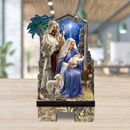 Holy Night Cell Phone Stand Inspirational Decor Wood Mobile Tablet Holder Charging Station Organizer - 892087C-DG-1