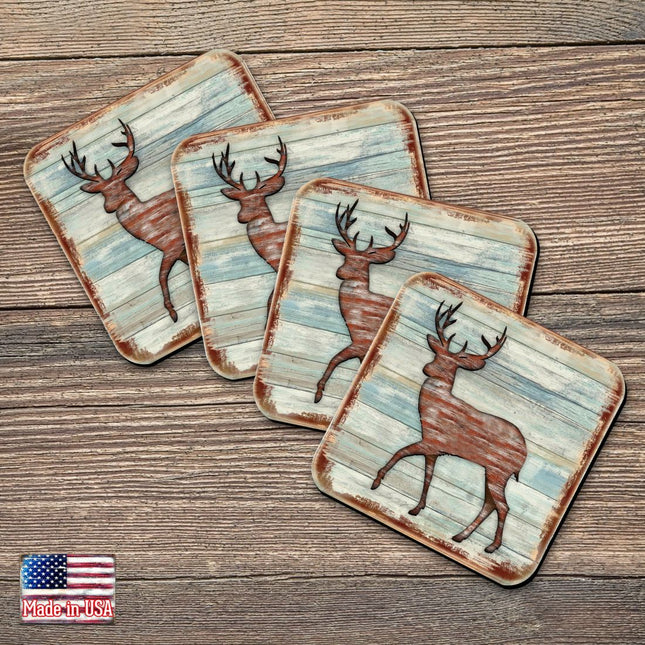 Deer Wooden Cork Coasters Gift Set of 4 by Nature Wonders - Nature Wildlife Decor  - 8198211-9C-S4-0