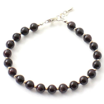 Garnet Burgundy Bracelet With Silver Beads-4