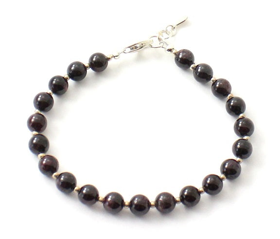 Garnet Burgundy Bracelet With Silver Beads-4