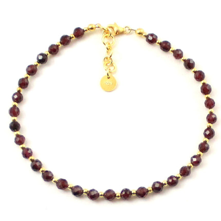 Garnet Minimalist Faceted Burgundy Anklet With Sterling Silver-0