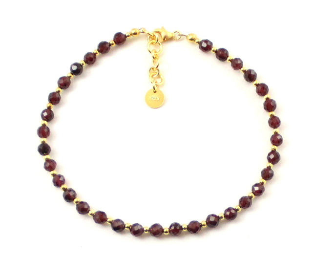 Garnet Minimalist Faceted Burgundy Anklet With Sterling Silver-0