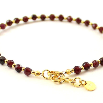 Garnet Minimalist Faceted Burgundy Anklet With Sterling Silver-3