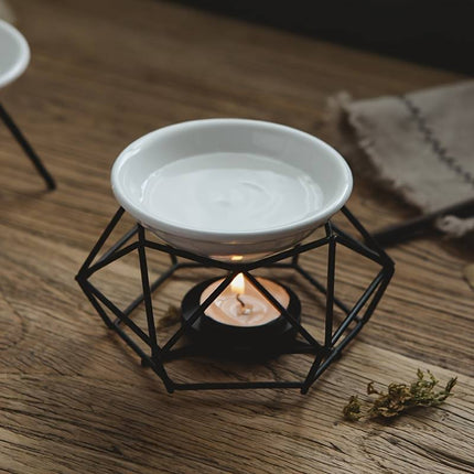 Geometric Metal Wax Burner With Ceramic Dish